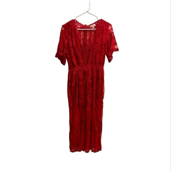 NEW Anthropologie Red Romantic Fairy Boho Coquette Soft Girl Dainty Lace Dress - Picture 4 of 12